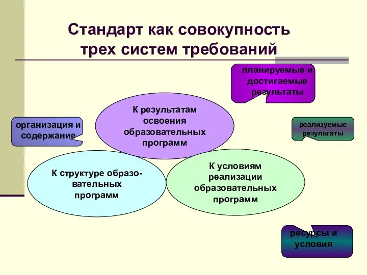 организация и содержание планируемые и достигаемые результаты ресурсы и условия реализуемые