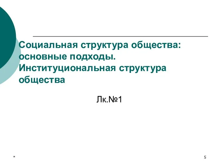 * Социальная структура общества: основные подходы. Институциональная структура общества Лк.№1