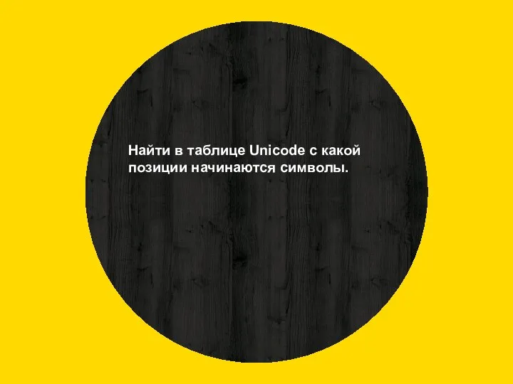 Найти в таблице Unicode с какой позиции начинаются символы.