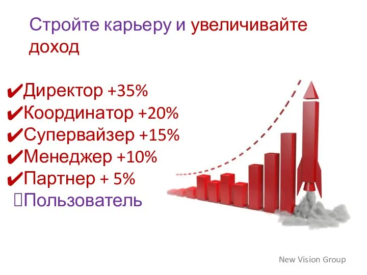 Стройте карьеру и увеличивайте доход New Vision Group Директор +35% Координатор