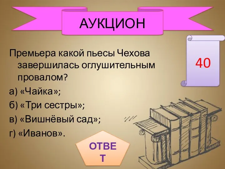 Премьера какой пьесы Чехова завершилась оглушительным провалом? а) «Чайка»; б) «Три