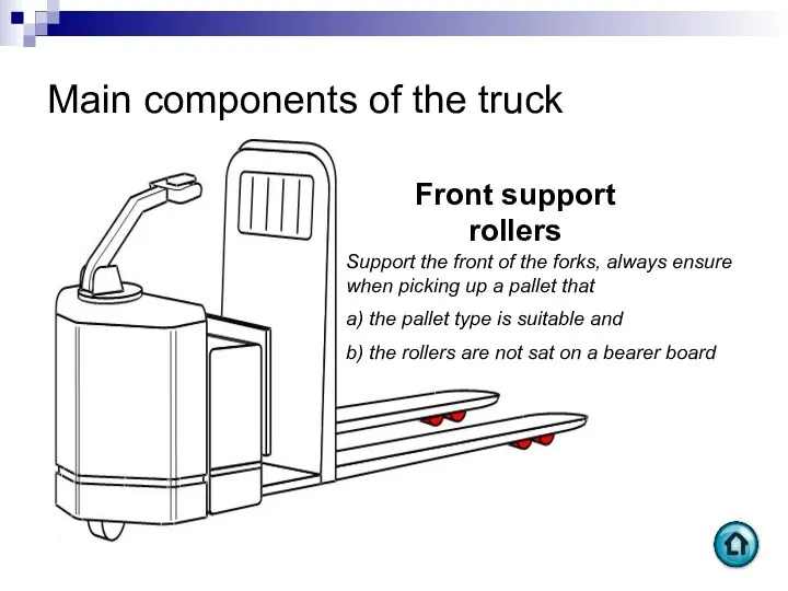 Main components of the truck Front support rollers Support the front