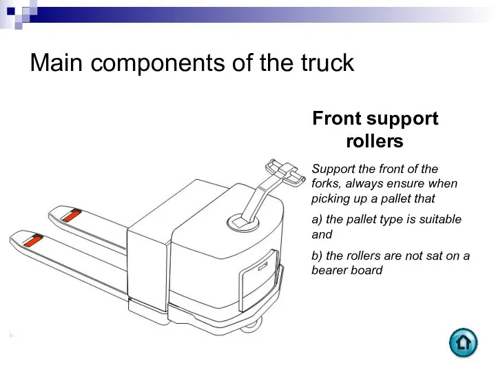 Main components of the truck Front support rollers Support the front