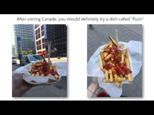 After visiting Canada, you should definitely try a dish called "Putin"