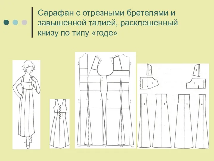 Сарафан с отрезными бретелями и завышенной талией, расклешенный книзу по типу «годе»