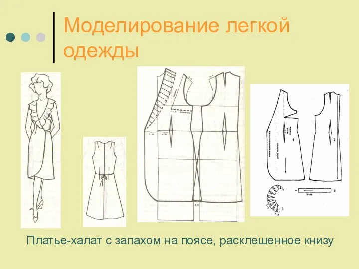 Моделирование легкой одежды Платье-халат с запахом на поясе, расклешенное книзу