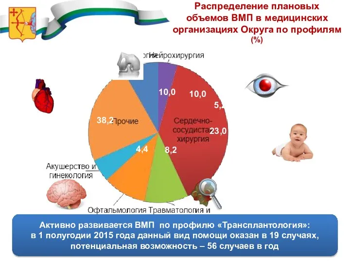 Распределение плановых объемов ВМП в медицинских организациях Округа по профилям (%)