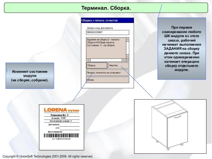 Терминал. Сборка. При первом сканировании любого ШК модуля из этого заказа,