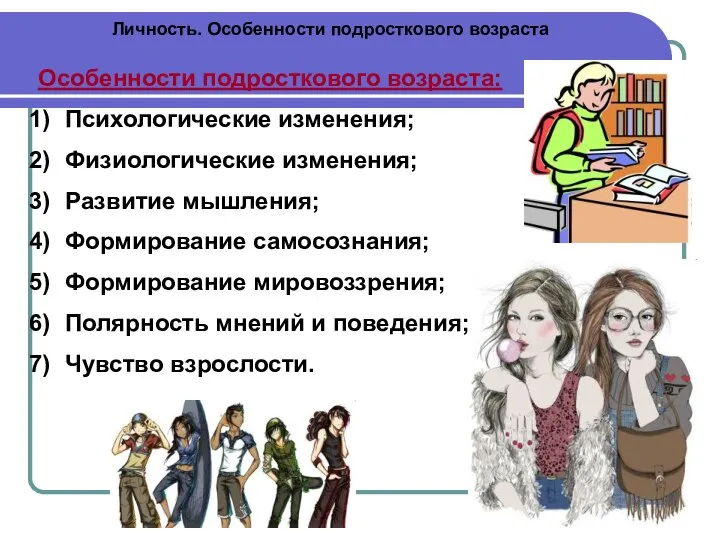 Личность. Особенности подросткового возраста Особенности подросткового возраста: Психологические изменения; Физиологические изменения;