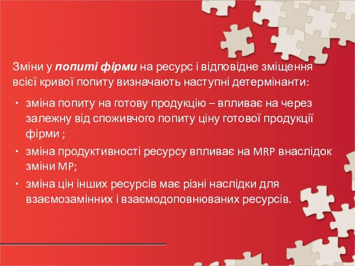 Зміни у попиті фірми на ресурс і відповідне зміщення всієї кривої