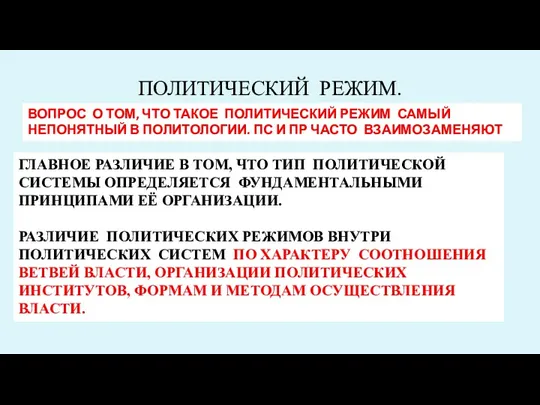 ПОЛИТИЧЕСКИЙ РЕЖИМ. ВОПРОС О ТОМ, ЧТО ТАКОЕ ПОЛИТИЧЕСКИЙ РЕЖИМ САМЫЙ НЕПОНЯТНЫЙ