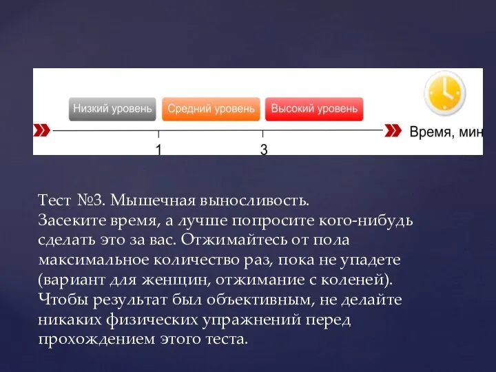 Тест №3. Мышечная выносливость. Засеките время, а лучше попросите кого-нибудь сделать