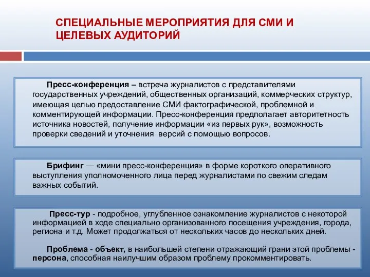 Пресс-конференция – встреча журналистов с пред­ставителями государственных учреждений, общественных организаций, коммерческих