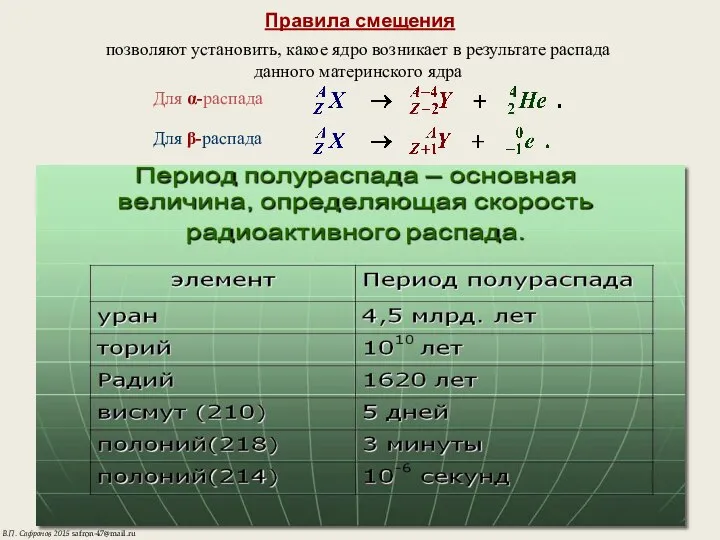 Правила смещения позволяют установить, какое ядро возникает в результате распада данного