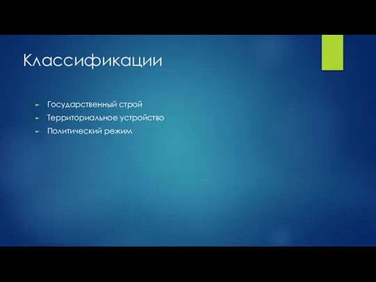 Классификации Государственный строй Территориальное устройство Политический режим