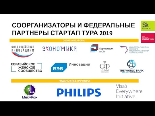 СООРГАНИЗАТОРЫ И ФЕДЕРАЛЬНЫЕ ПАРТНЕРЫ СТАРТАП ТУРА 2019 СООРГАНИЗАТОРЫ: ФЕДЕРАЛЬНЫЕ ПАРТНЕРЫ: