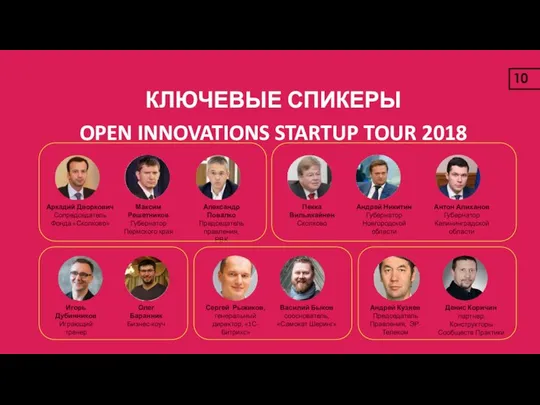 КЛЮЧЕВЫЕ СПИКЕРЫ OPEN INNOVATIONS STARTUP TOUR 2018 10 Аркадий Дворкович Сопредседатель