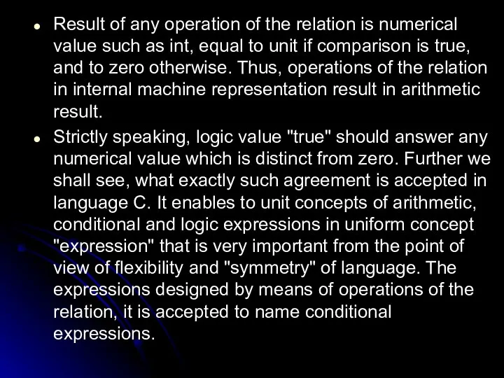 Result of any operation of the relation is numerical value such