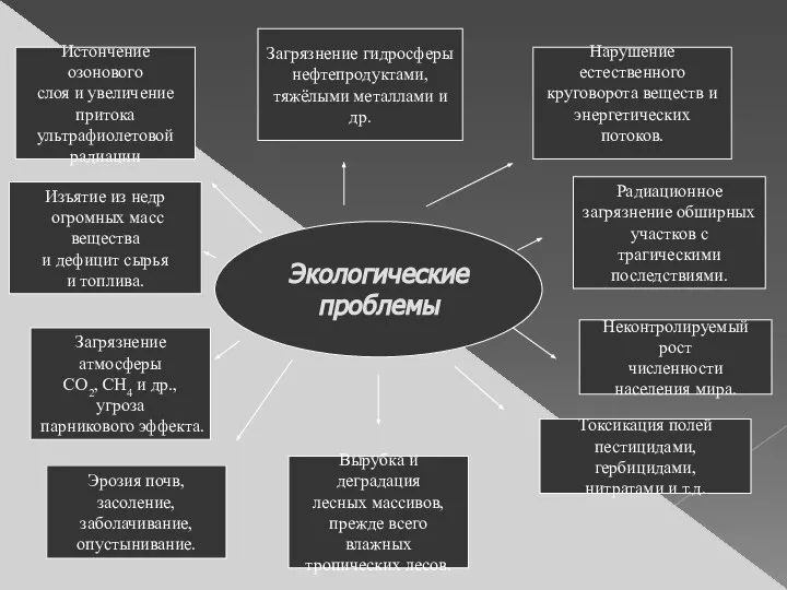 Экологические проблемы Истончение озонового слоя и увеличение притока ультрафиолетовой радиации Вырубка