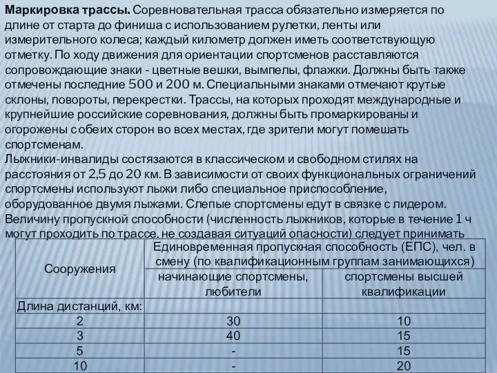 Маркировка трассы. Соревновательная трасса обязательно измеряется по длине от старта до