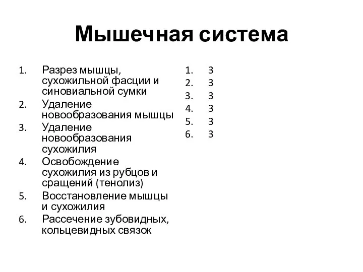 Мышечная система Разрез мышцы, сухожильной фасции и синовиальной сумки Удаление новообразования