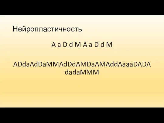 Нейропластичность A a D d M A a D d M ADdaAdDaMMAdDdAMDaAMAddAaaaDADAdadaMMM