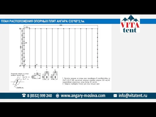 ПЛАН РАСПОЛОЖЕНИЯ ОПОРНЫХ ПЛИТ АНГАРА С33*65*2,1м.