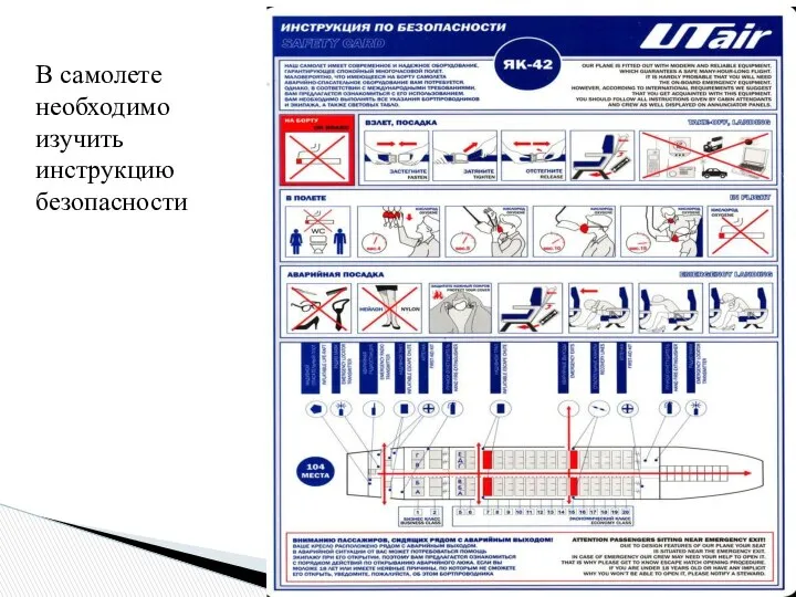В самолете необходимо изучить инструкцию безопасности