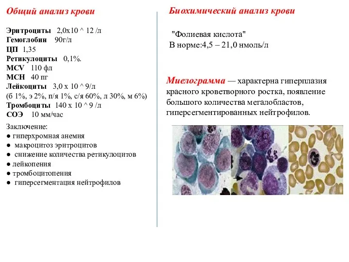 Общий анализ крови Эритроциты 2,0х10 ^ 12 /л Гемоглобин 90г/л ЦП