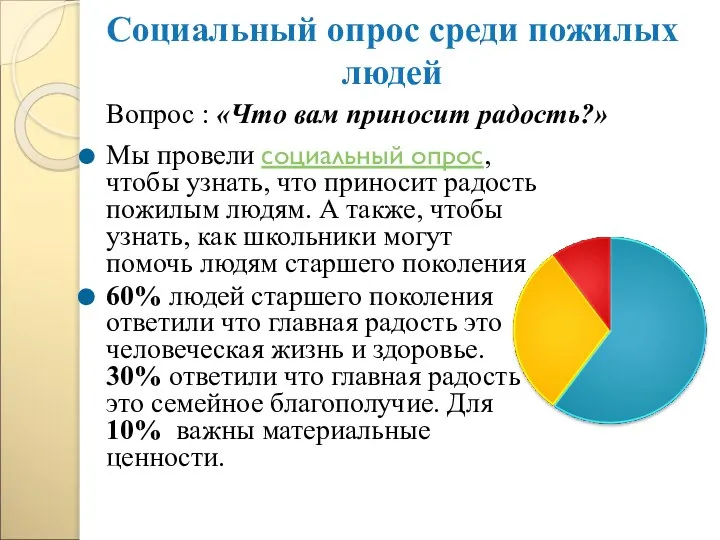 Социальный опрос среди пожилых людей Мы провели социальный опрос, чтобы узнать,