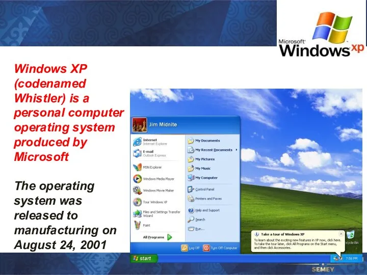 Windows XP (codenamed Whistler) is a personal computer operating system produced