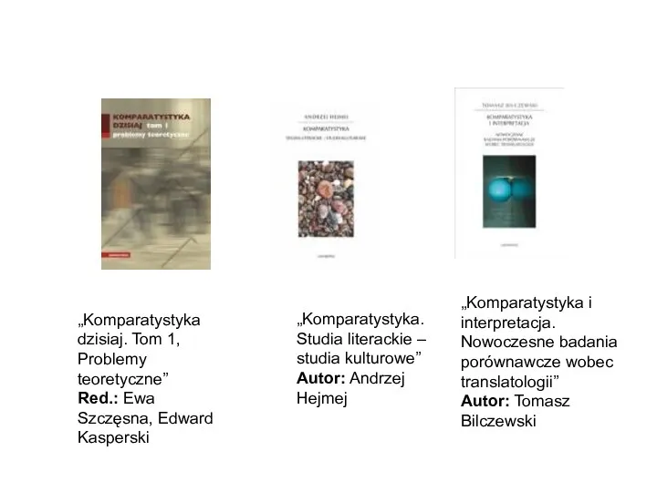 „Komparatystyka. Studia literackie – studia kulturowe” Autor: Andrzej Hejmej „Komparatystyka dzisiaj.
