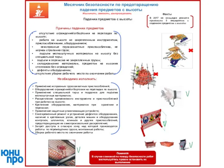 Работаем без травм Месячник безопасности по предотвращению падения предметов с высоты