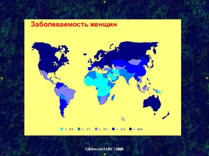 Заболеваемость женщин Globocan(IARC)1998