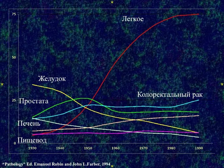 Легкое Желудок Колоректальный рак Простата Печень Пищевод “Pathology” Ed. Emanuel Rubin and John L.Farber, 1994