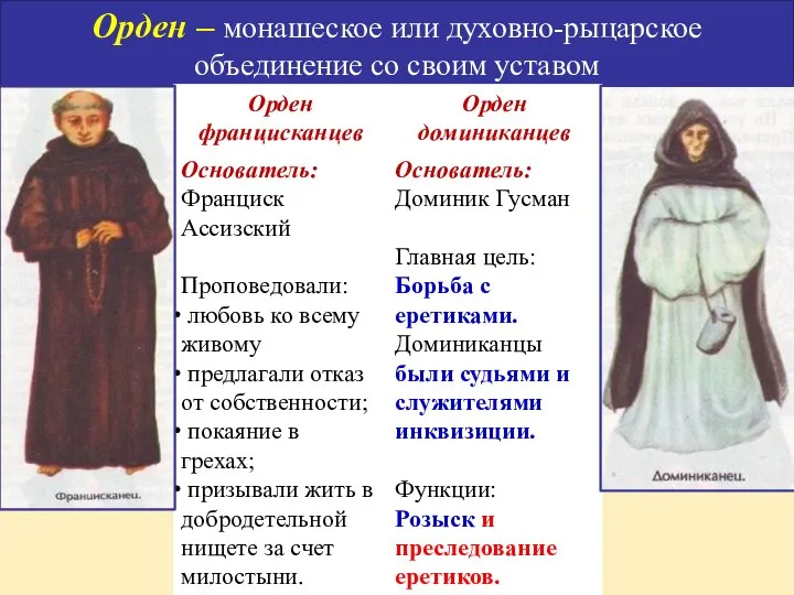 Орден – монашеское или духовно-рыцарское объединение со своим уставом