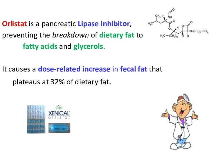 Orlistat is a pancreatic Lipase inhibitor, preventing the breakdown of dietary