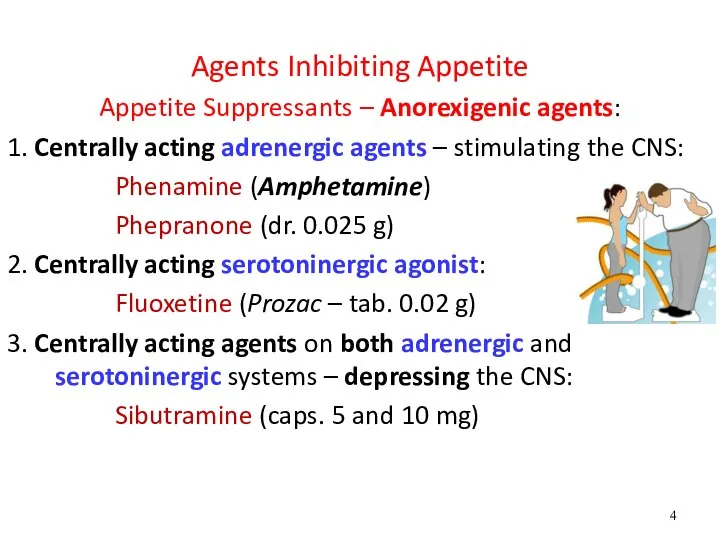 Agents Inhibiting Appetite Appetite Suppressants – Anorexigenic agents: 1. Centrally acting