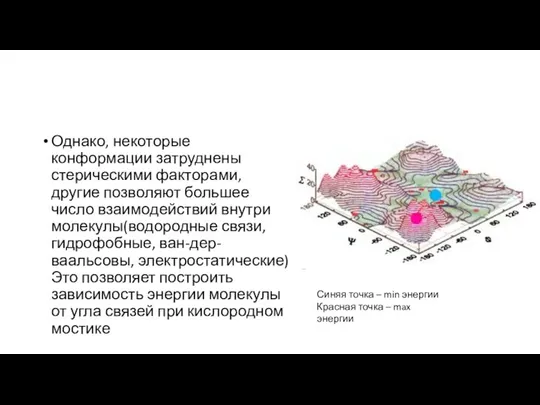 Однако, некоторые конформации затруднены стерическими факторами, другие позволяют большее число взаимодействий