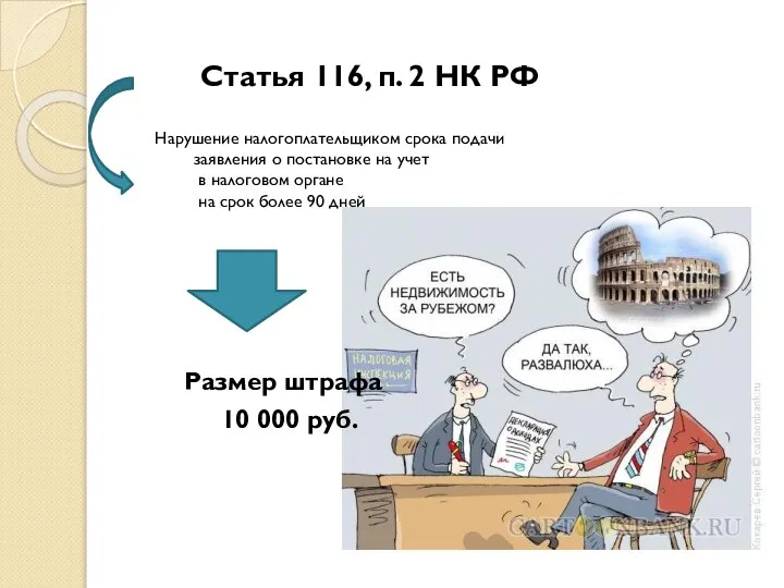 Статья 116, п. 2 НК РФ Нарушение налогоплательщиком срока подачи заявления