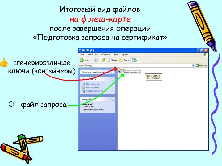 Итоговый вид файлов на флеш-карте после завершения операции «Подготовка запроса на