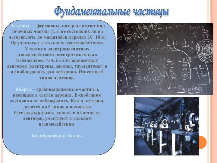 Лептоны — фермионы, которые имеют вид точечных частиц (т. е. не
