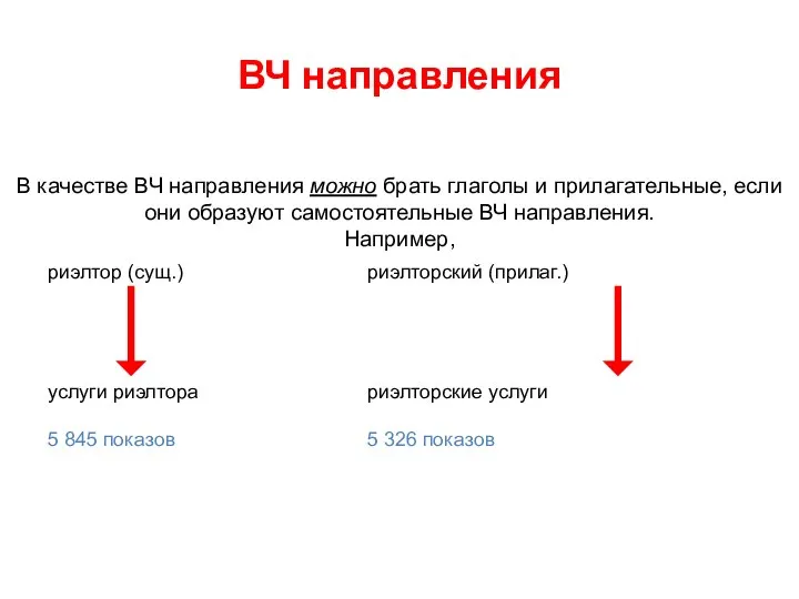 ВЧ направления В качестве ВЧ направления можно брать глаголы и прилагательные,