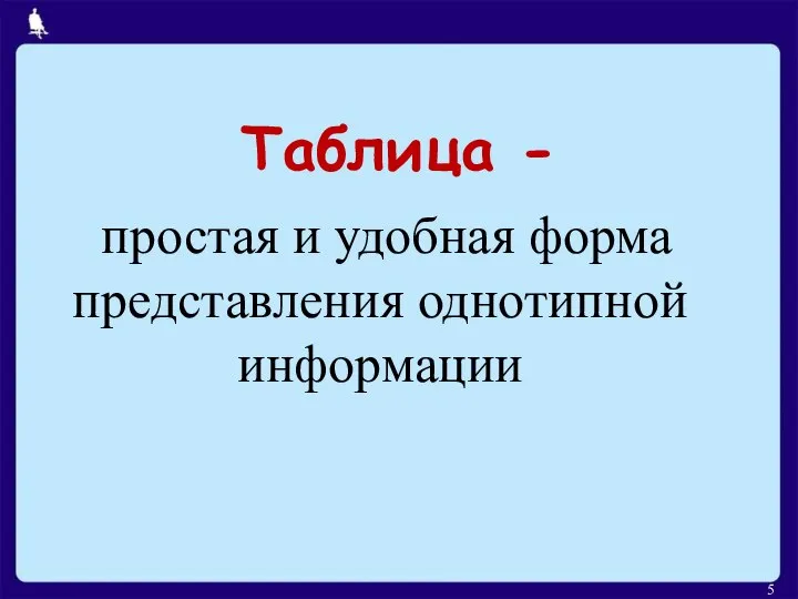 Таблица - простая и удобная форма представления однотипной информации