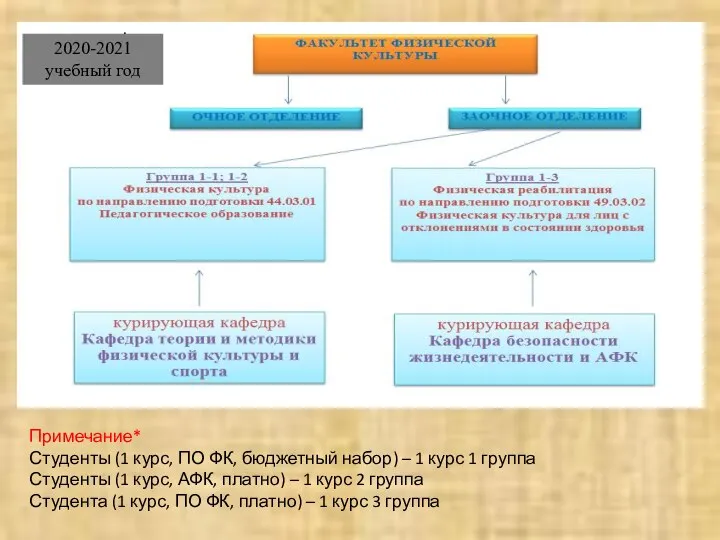 2020-2021 учебный год Примечание* Студенты (1 курс, ПО ФК, бюджетный набор)