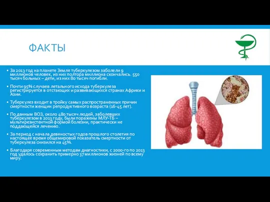 ФАКТЫ За 2013 год на планете Земля туберкулезом заболели 9 миллионов
