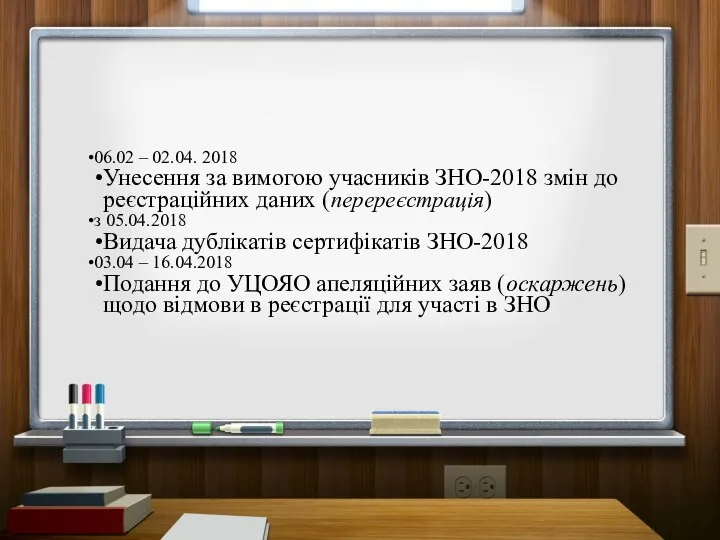 06.02 – 02.04. 2018 Унесення за вимогою учасників ЗНО-2018 змін до