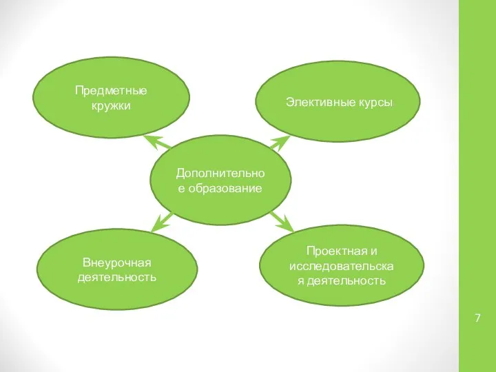 Дополнительное образование Элективные курсы Предметные кружки Внеурочная деятельность Проектная и исследовательская деятельность