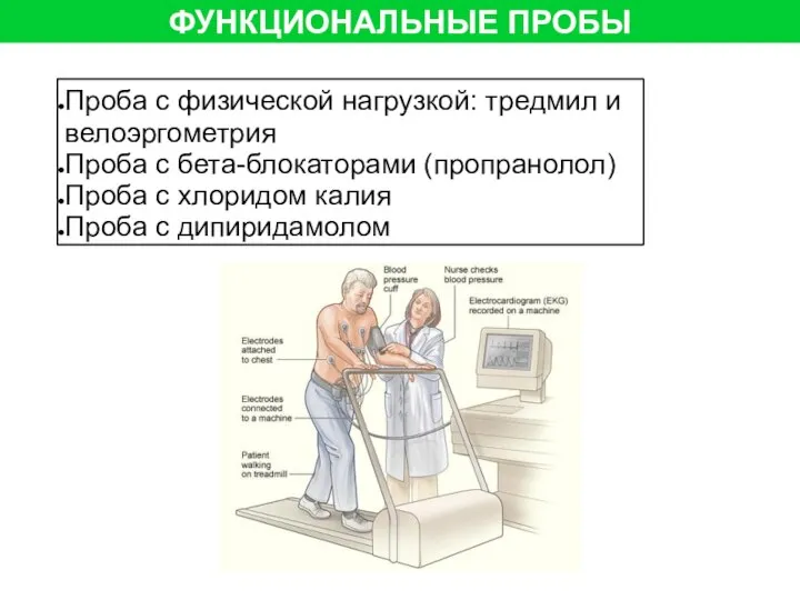 ФУНКЦИОНАЛЬНЫЕ ПРОБЫ Проба с физической нагрузкой: тредмил и велоэргометрия Проба с