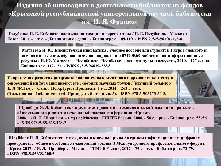 Издания об инновациях в деятельности библиотек из фондов «Крымской республиканской универсальной